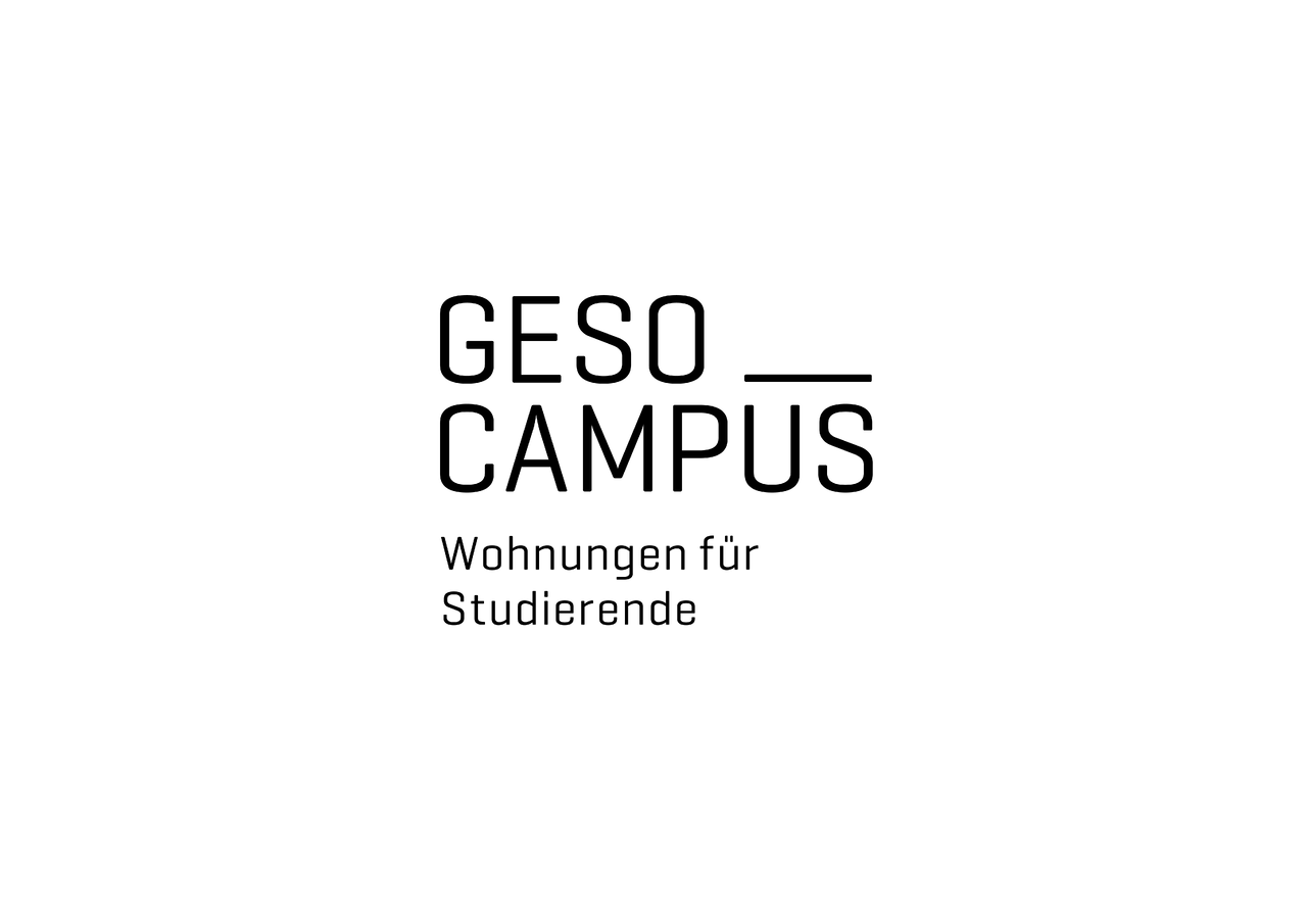 GESO Campus Logo mit dem Untertitel "Wohnungen f&uuml;r Studierende" in schwarzer Schrift auf wei&szlig;em Hintergrund, das ein minimalistisches Design f&uuml;r Studentenwohnungen repr&auml;sentiert.