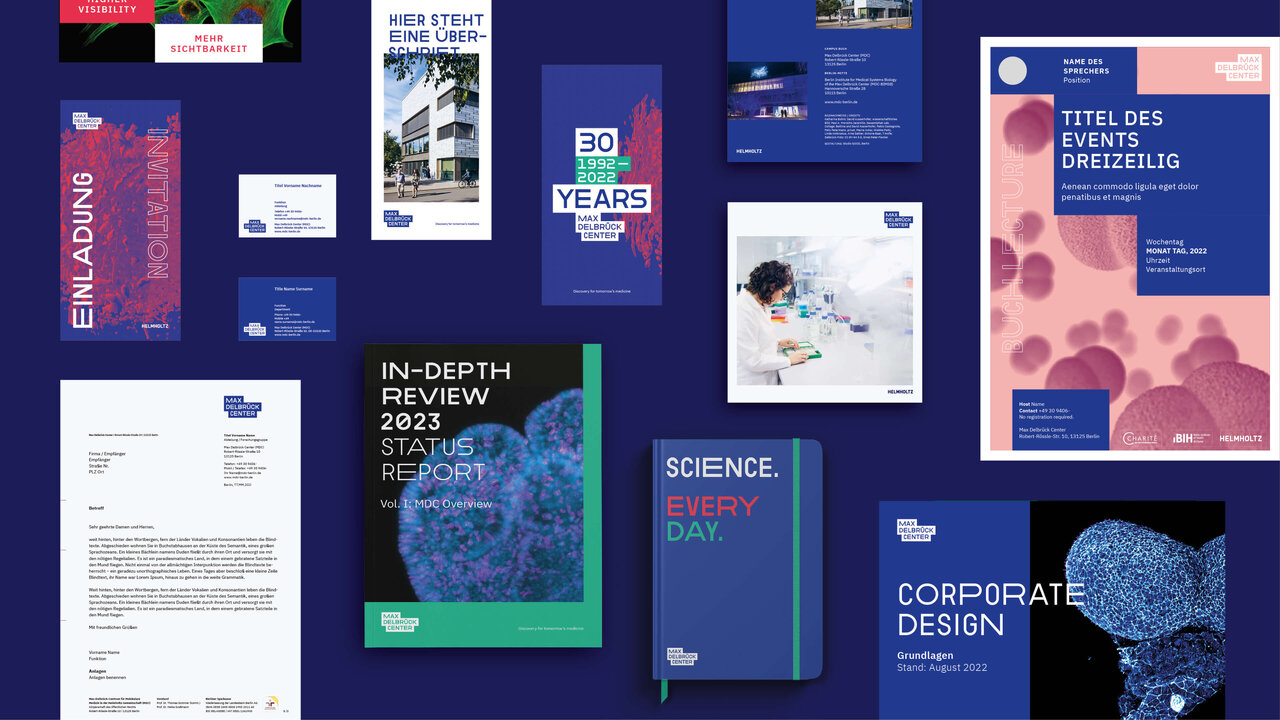 Verschiedene Designprojekte von Studio Good, darunter Buchcover, Berichte und Brosch&uuml;ren in Blau-, Rot- und Gr&uuml;nt&ouml;nen, die unterschiedliche Aspekte von Marken- und Kommunikationsdesign pr&auml;sentieren.