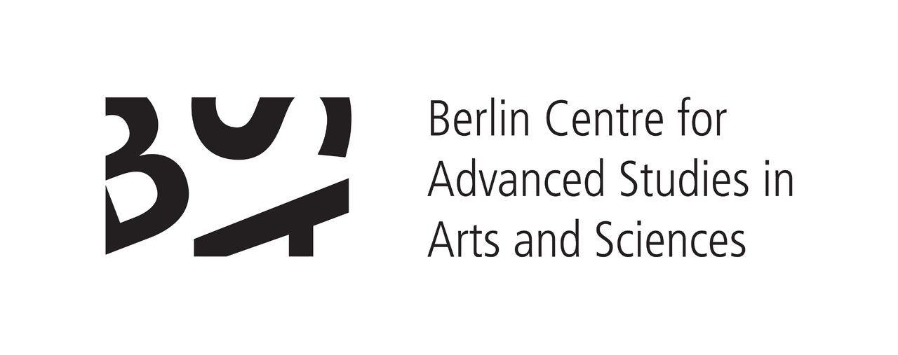 Schwarz-wei&szlig;es Logo des Berlin Centre for Advanced Studies in Arts and Sciences mit abstrakten grafischen Elementen und klarer Typografie.