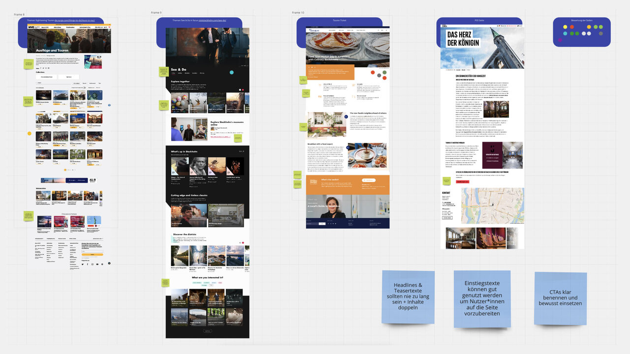 Website-Designscreeshots f&uuml;r visitBerlin, zeigen verschiedene responsive Layouts und Designelemente des Tourismusportals auf Desktops und mobilen Ger&auml;ten, mit Webseiten-Mockups, Navigationsmen&uuml;s und Inhaltsseiten in blau-orangefarbener Farbpalette.